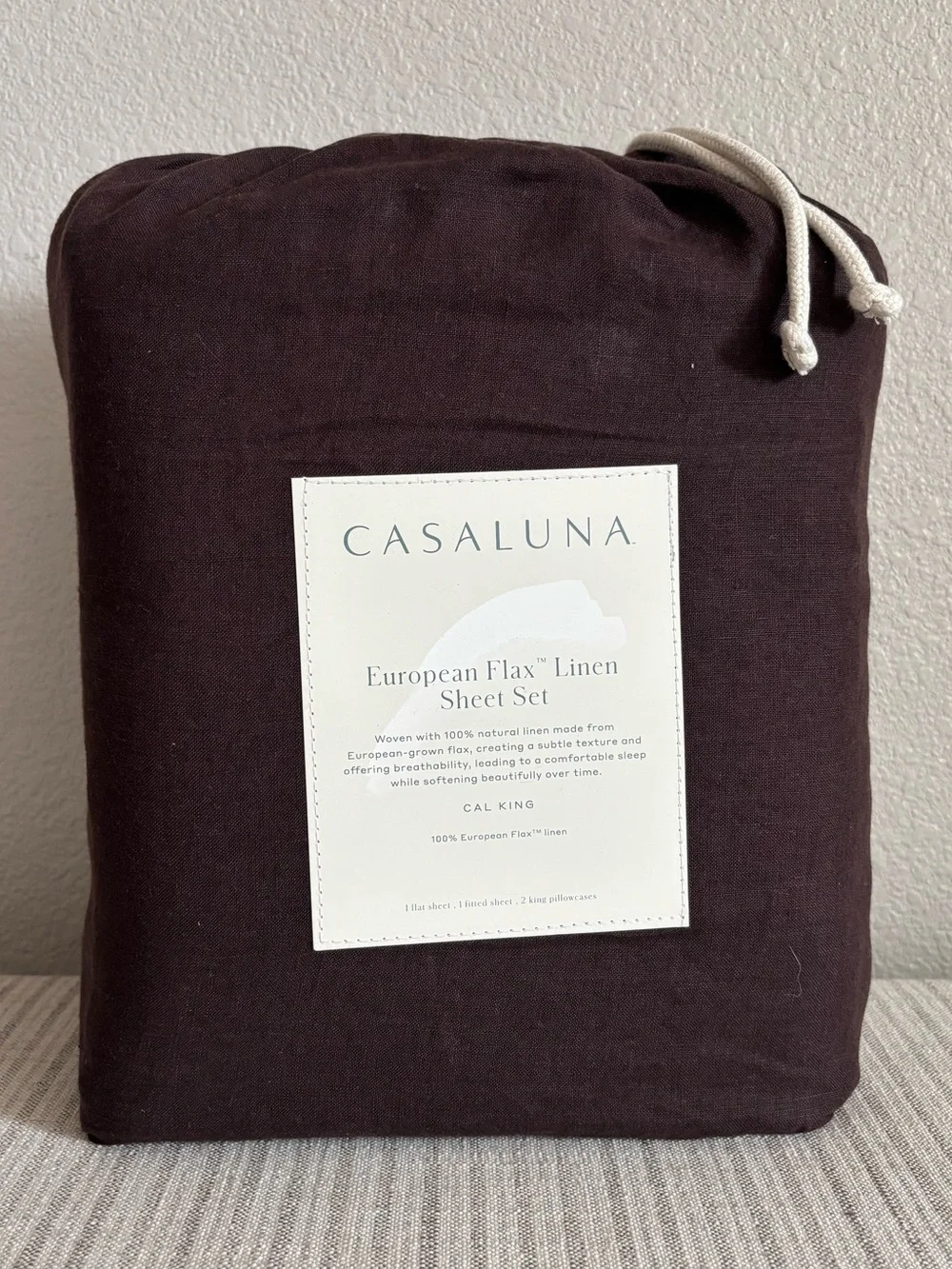 NWT California King 100% Linen Sheet Set Dark Fig - Casaluna